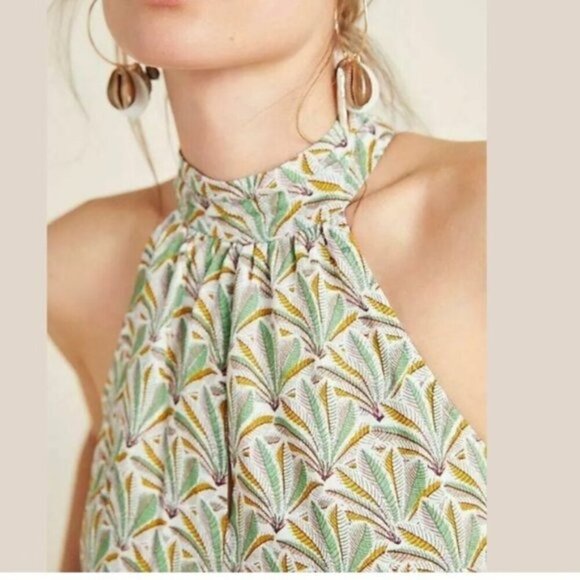 Anthropologie Maddie Halter Romper Green Fern Palm Print - Picture 2 of 10